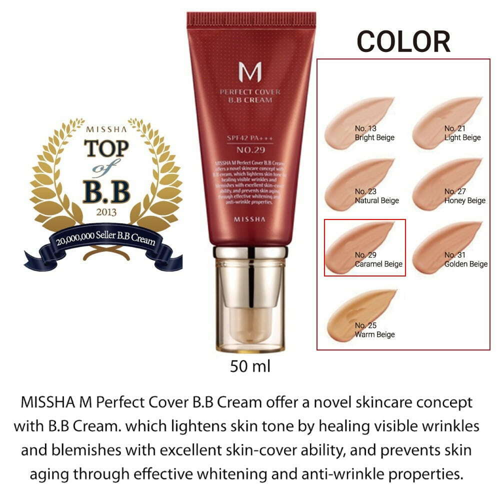 [Missha] M Perfect Cover BB Cream  (No.29 Caramel Beige) SPF 42 PA+++ 50ml - Image 3